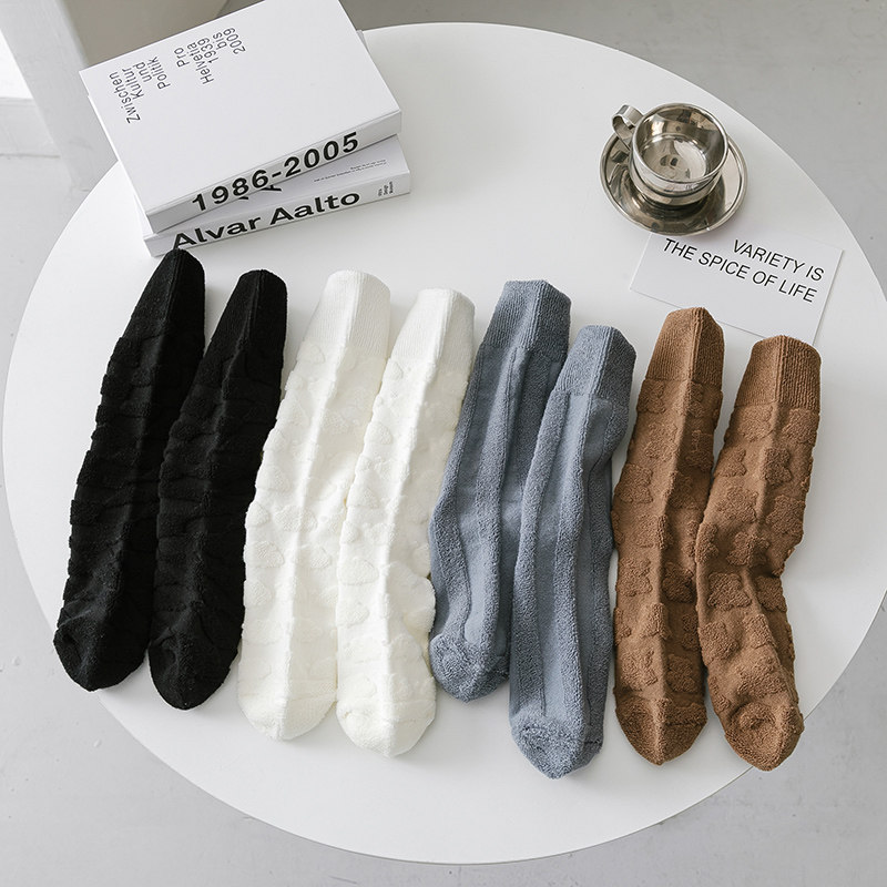 가을 겨울 테리 두꺼워진 트렌디한 솔리드 컬러 캐주얼 미드 송아지 2켤레