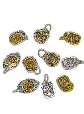 diy饰品配件坠子藏式合金镀藏银双色扎基拉姆挂坠 星月金刚佛珠