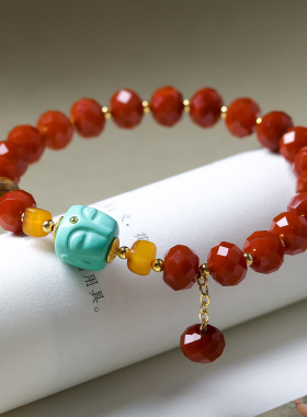 2026上新天然蜜蜡烤色玛瑙刻面珠手链 文玩松石尊佛手串 一件代发