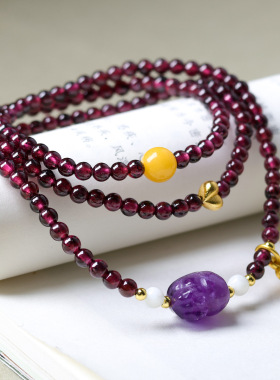 2026上新天然紫牙乌石榴石手链 原创文玩紫水晶貔貅手串 一件代发