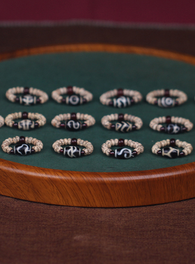 梵间星辰 西藏天然玛瑙 虎牙宝瓶菩提金刚水纹天珠 星月菩提戒指