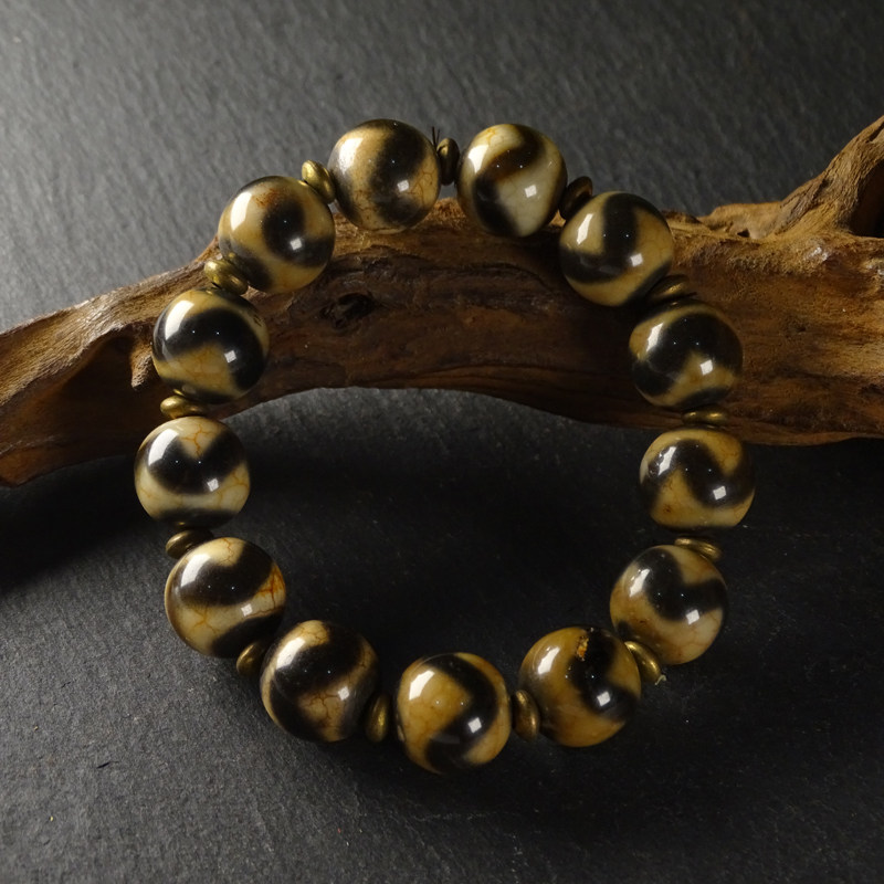 梵间星辰老庙供雪玉虎牙天珠天然西藏真品玛瑙手串男女款13*14mm