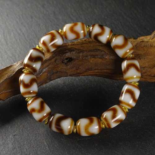 梵间星辰黑白虎牙天珠天然西藏真品玛瑙藏式手串男女11*15mm左右