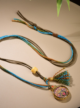 国风禅意项链挂绳复古藏式吊坠编绳扎基拉姆唐卡简约挂绳女毛衣链