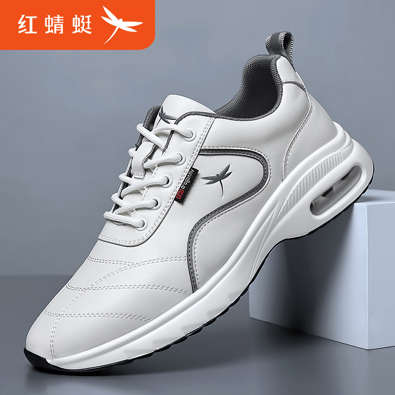 红蜻蜓休闲鞋气垫底真皮男鞋