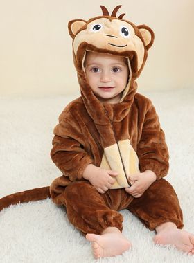 MICHLEY秋冬婴儿衣服新生儿宝宝连体衣哈衣动物爬服萌趣法兰绒