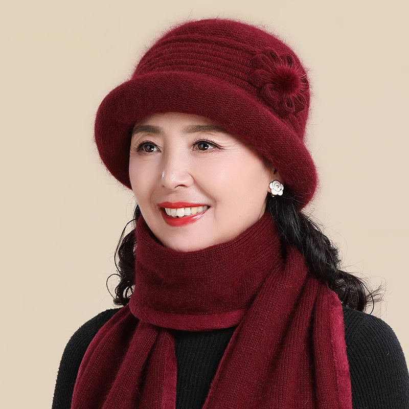 冬天老年人帽子送奶奶加绒厚保暖防寒厚毛线帽中老年妈妈新年棉帽