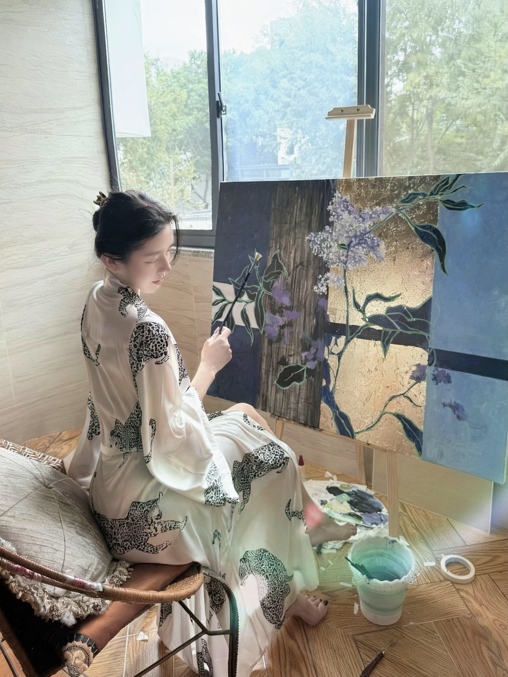 2026新品度假贵妇老钱睡袍长袍金钱豹御姐外披家居服睡裙长袖