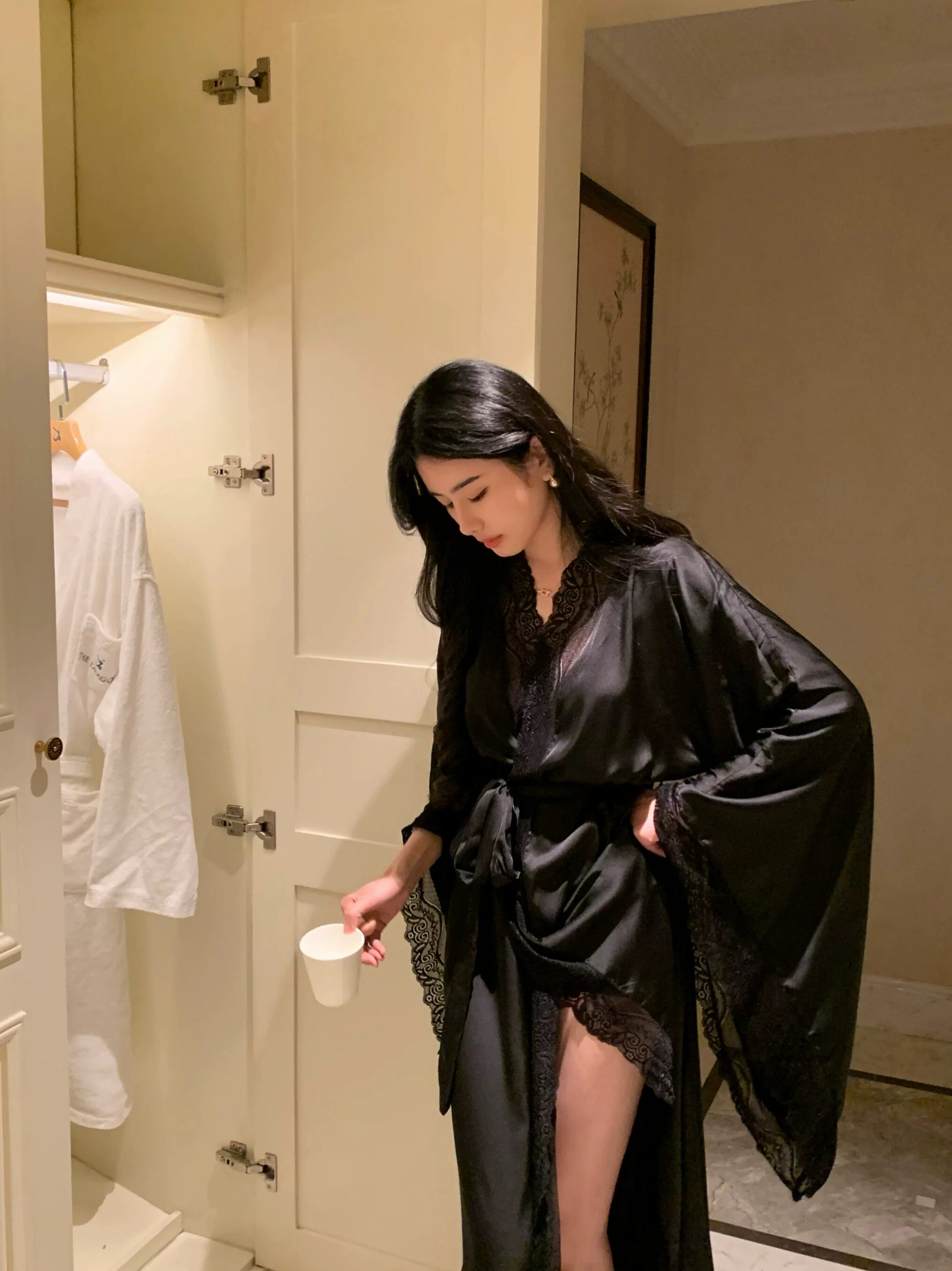 特加长版高个子大摆袖轻奢风高级感蕾丝拼接性感纯欲风浴袍家居服