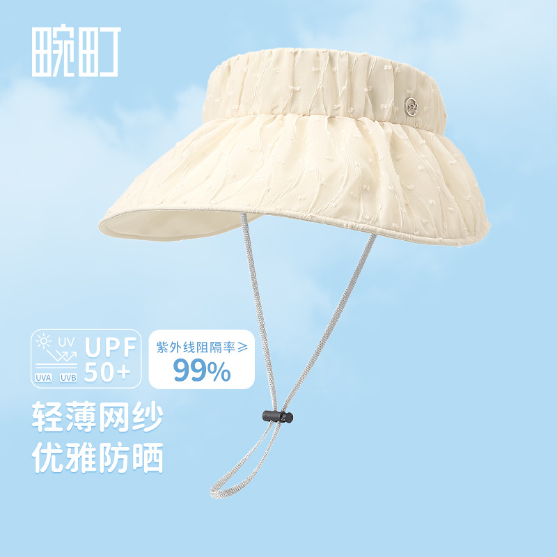 畹町网纱波点轻薄可卷防晒空顶帽