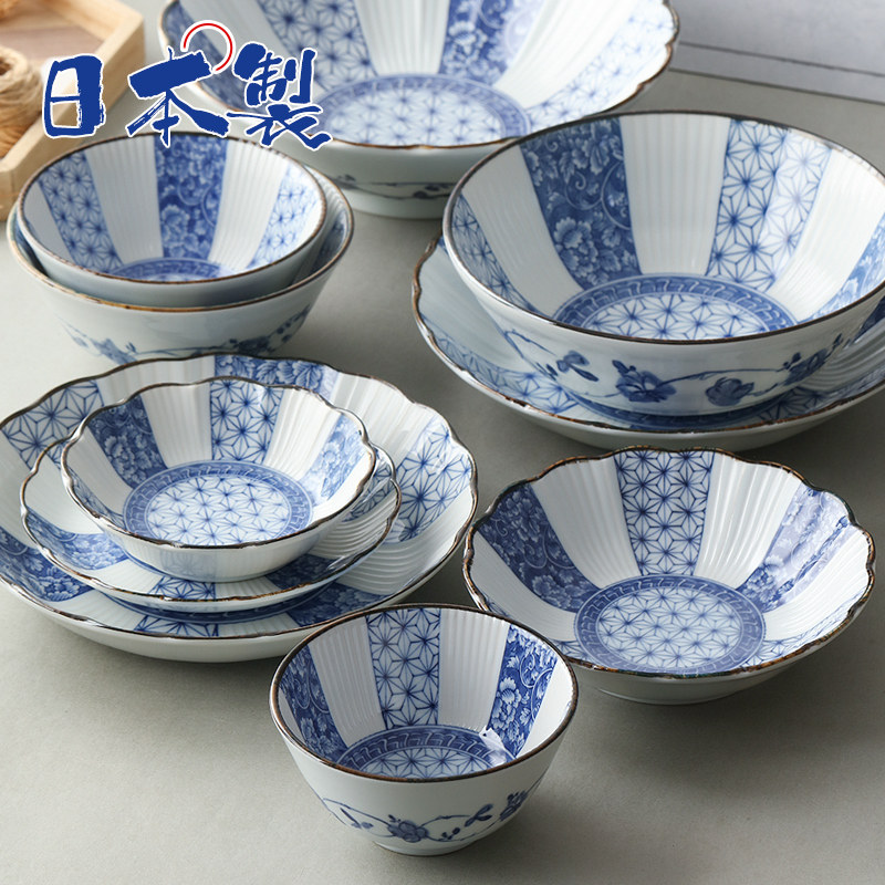 日本进口有谷窑青花麻叶系列陶瓷餐具饭碗汤碗面碗深盘盘子菜盘图片