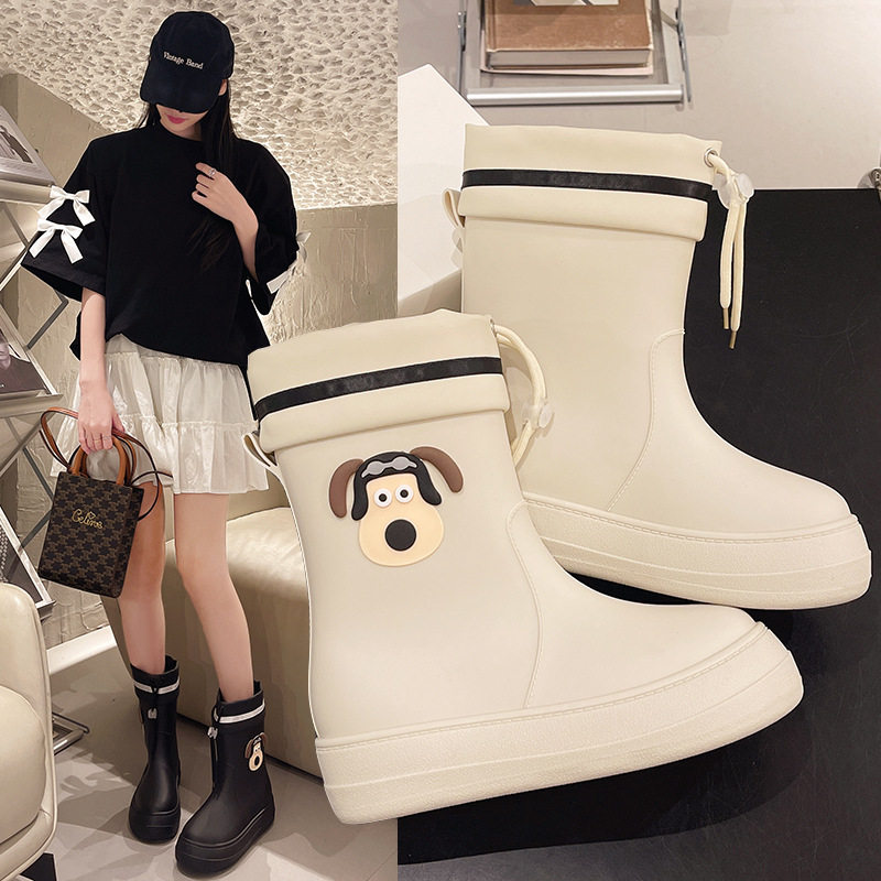 雨鞋女款时尚款外穿防水束口中筒水鞋轻便防滑卡通雨靴工作胶鞋女