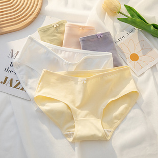 内裤 女士纯棉全棉中腰纯色简约少女舒适女式 女生 精梳女士内裤 新款