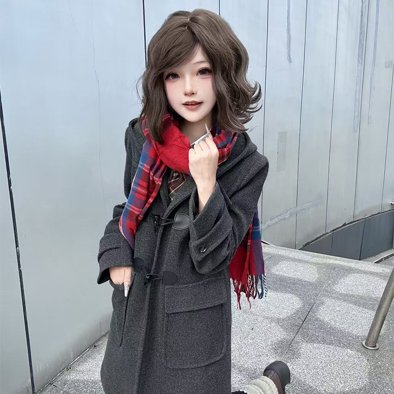 轻音柠檬jk制服牛角扣毛呢大衣