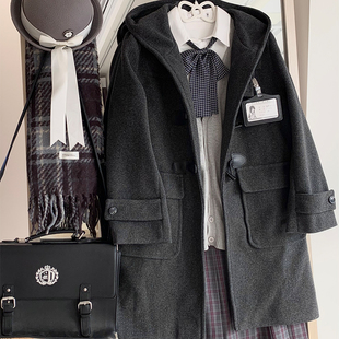 轻音柠檬jk牛角扣大衣校供感学院风秋冬女小个子夹棉加厚毛呢外套