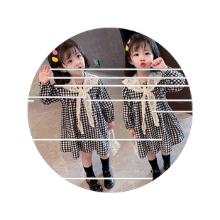 春装连衣裙女孩时髦洋气新款儿童韩版格子裙宝宝春秋裙子女童套装