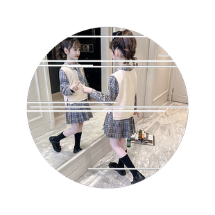 女童套装2026春款洋气三件套学院风针织开衫外套衬衫百褶裙两件套