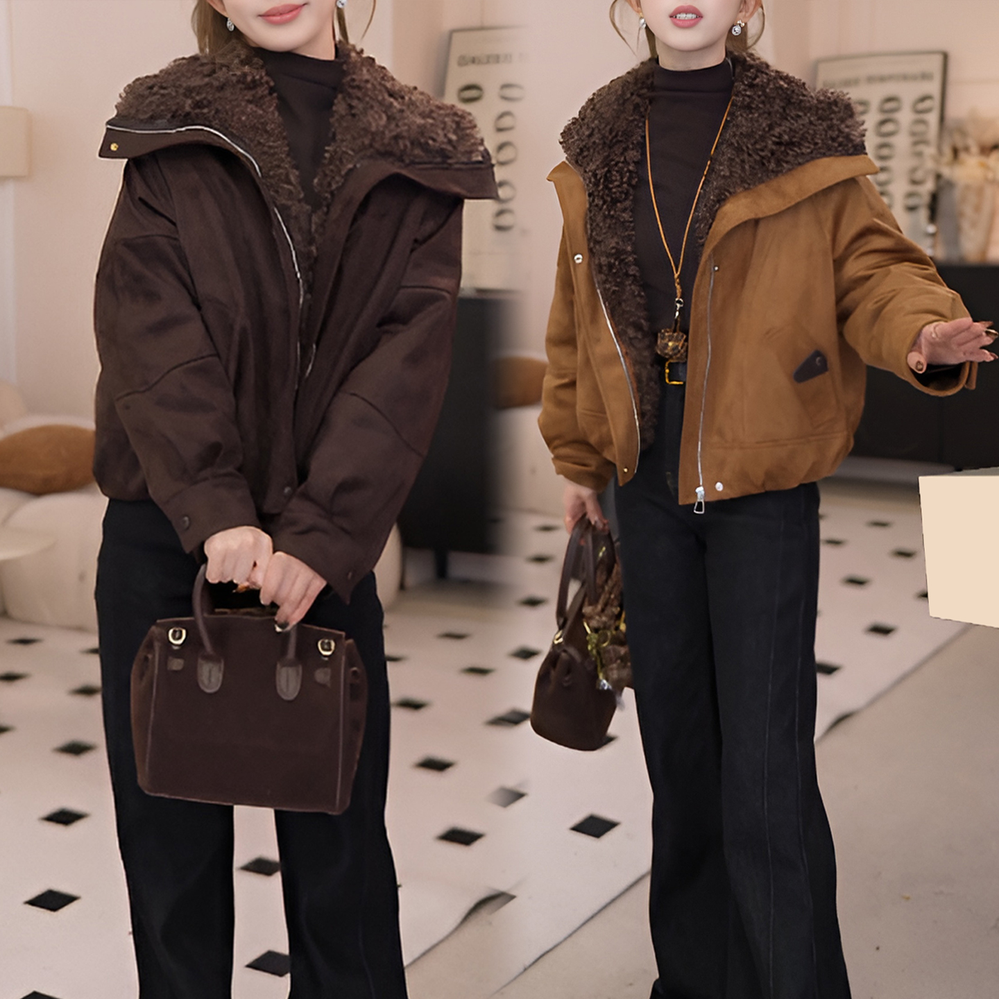 官图 高级感大毛领派克服女保暖加厚皮毛一体2025冬季新款短外套