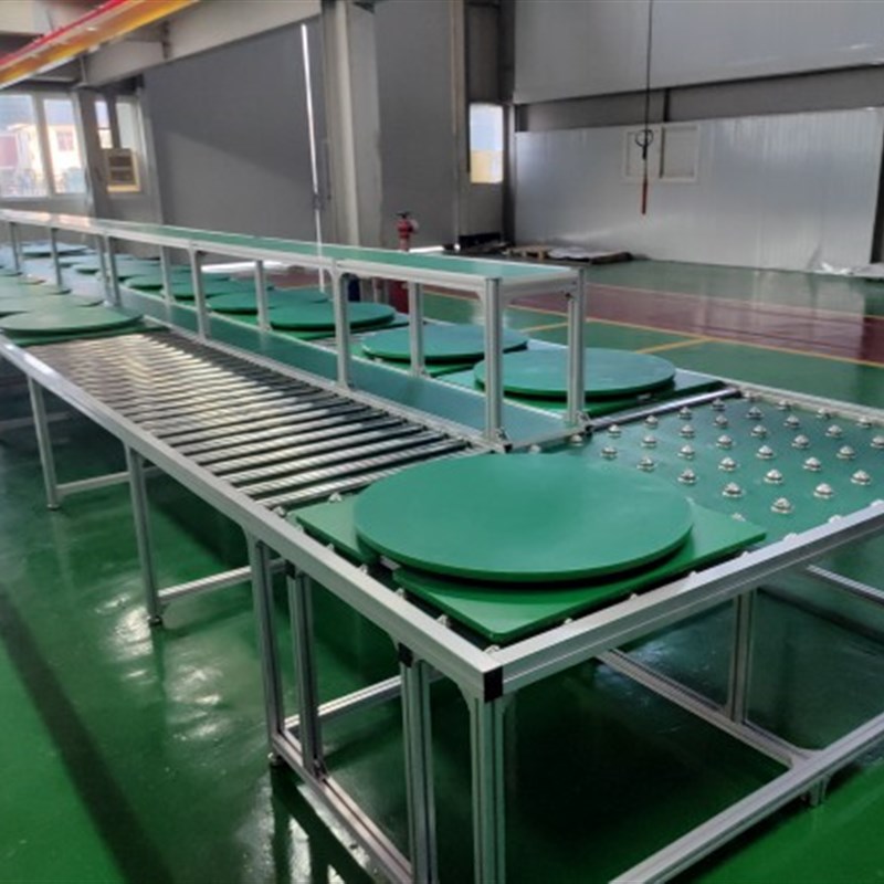 车间生产线无动力滚筒装配线带圆盘旋转防静电工作台自动化流水线