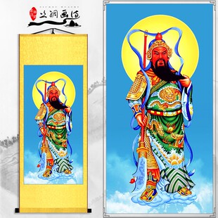 伽蓝菩萨韦陀菩萨画像丝绸卷轴挂画  寺庙佛堂护法神装饰画包邮