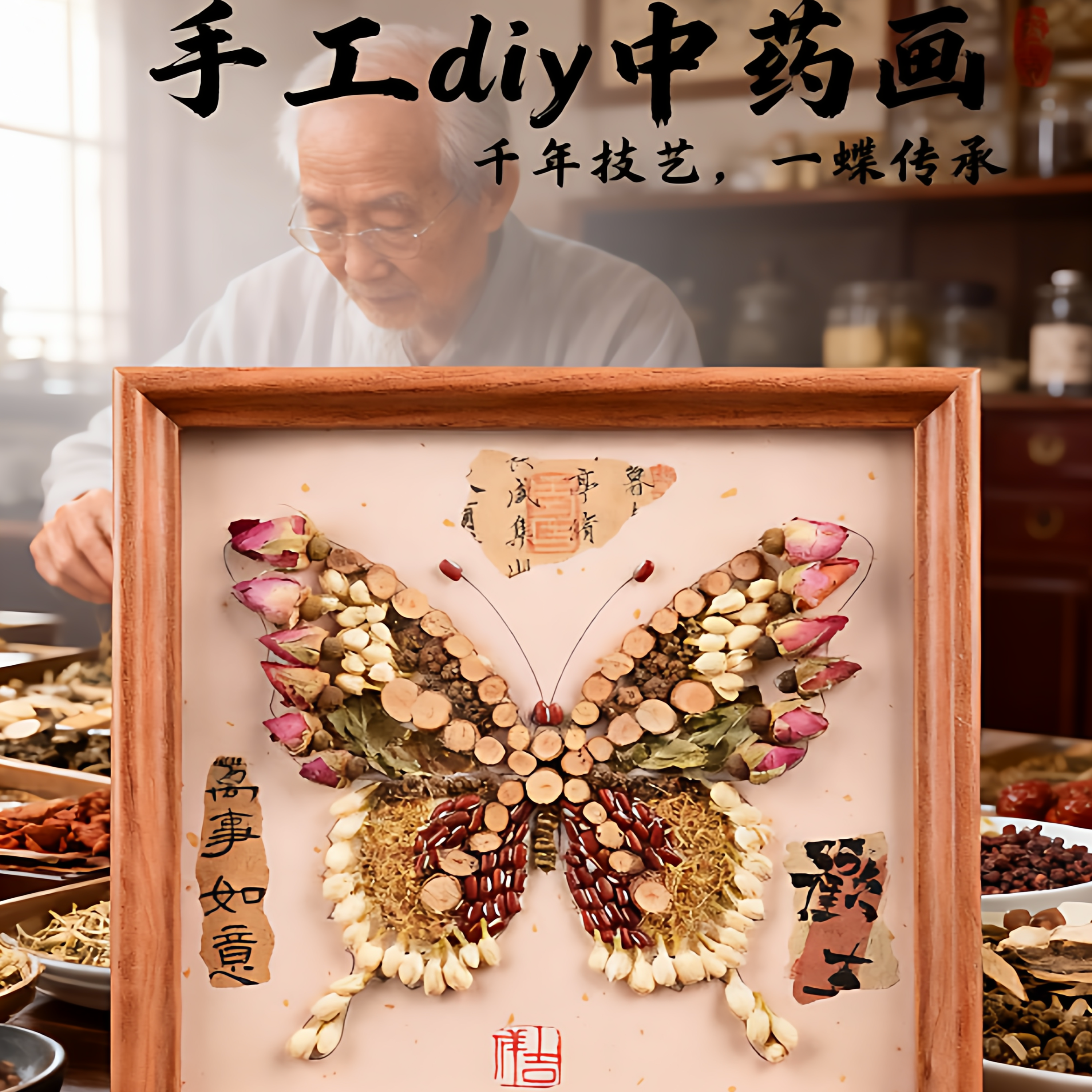 制作中草药立体画中药diy材料包标本手工作品药材装裱相框装饰画