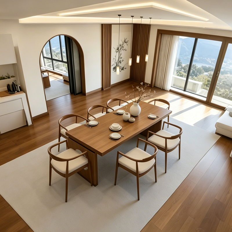 新中式实木餐桌椅组合 现代简约家用长方形饭桌餐厅禅意家具