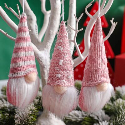3 p?s natal mini boneca gnome árvore de natal pingente rosa