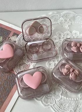 Rosa Transparente Lente de Contato Casos para Meninas, Amor