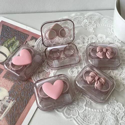 Rosa Transparente Lente de Contato Casos para Meninas, Amor
