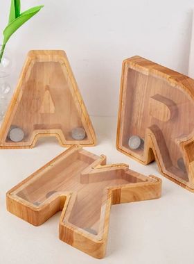 Vinte e seis letras cofrinho de madeira moeda caixa de poupa