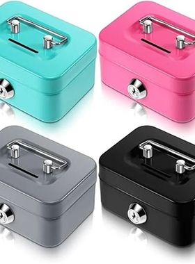 Portátil Mini Money Box com Lock e Chaves Slot, Safe Metal