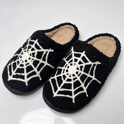Halloween peludos chinelos de plataforma para mulheres, senh