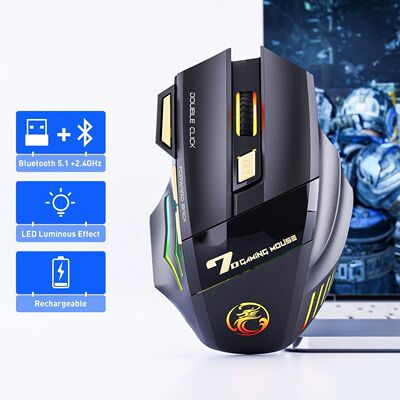 MCE-Mouse para jogos sem fio, Modo duplo, Recarregável, Mou