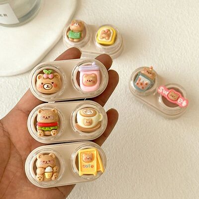 Portátil Lovely Bear Contact Lens Box Holder, Eye Contact L