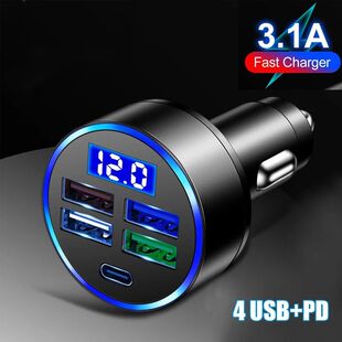 Cargador USB de 4 puertos para coche PD, adaptador de carga