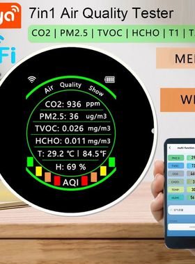 Tuya-Medidor de calidad del aire 7 en 1, Wifi, PM2.5, CO2, T