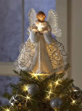 Natal anjo boneca pingente luz, árvore Toppers, pouca decor