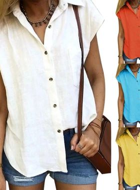 Blusas de gola virada para baixo de manga curta feminina, to