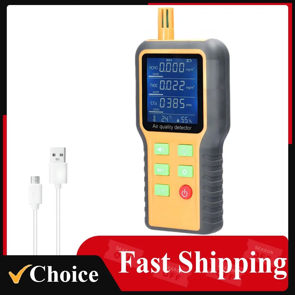 Detector de calidad del aire, sensores T/H, probador de CO2,