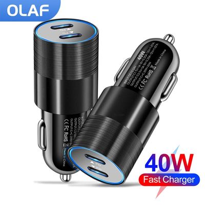Olaf-cargador de coche rápido Dual USB C, adaptador de corr