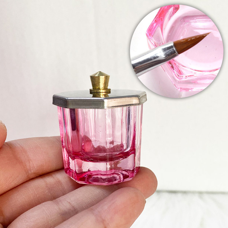 Dappen-vaso de cristal rosa con tapa, recipiente para polvo - 实物图