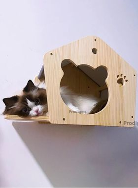 Wall-montado escalada madeira Cat House, prateleira flutuant