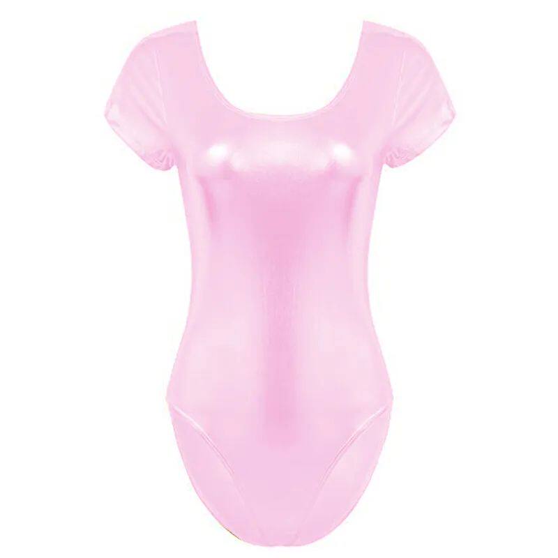 Ver?o brilhante manga curta alta corte collant feminino elá