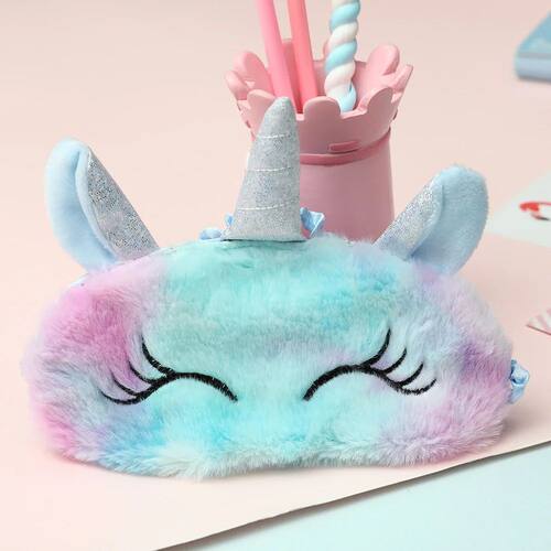 3D Cartoon Unicórnio Silk Eye Mask, Plush Eye Shade Cover,
