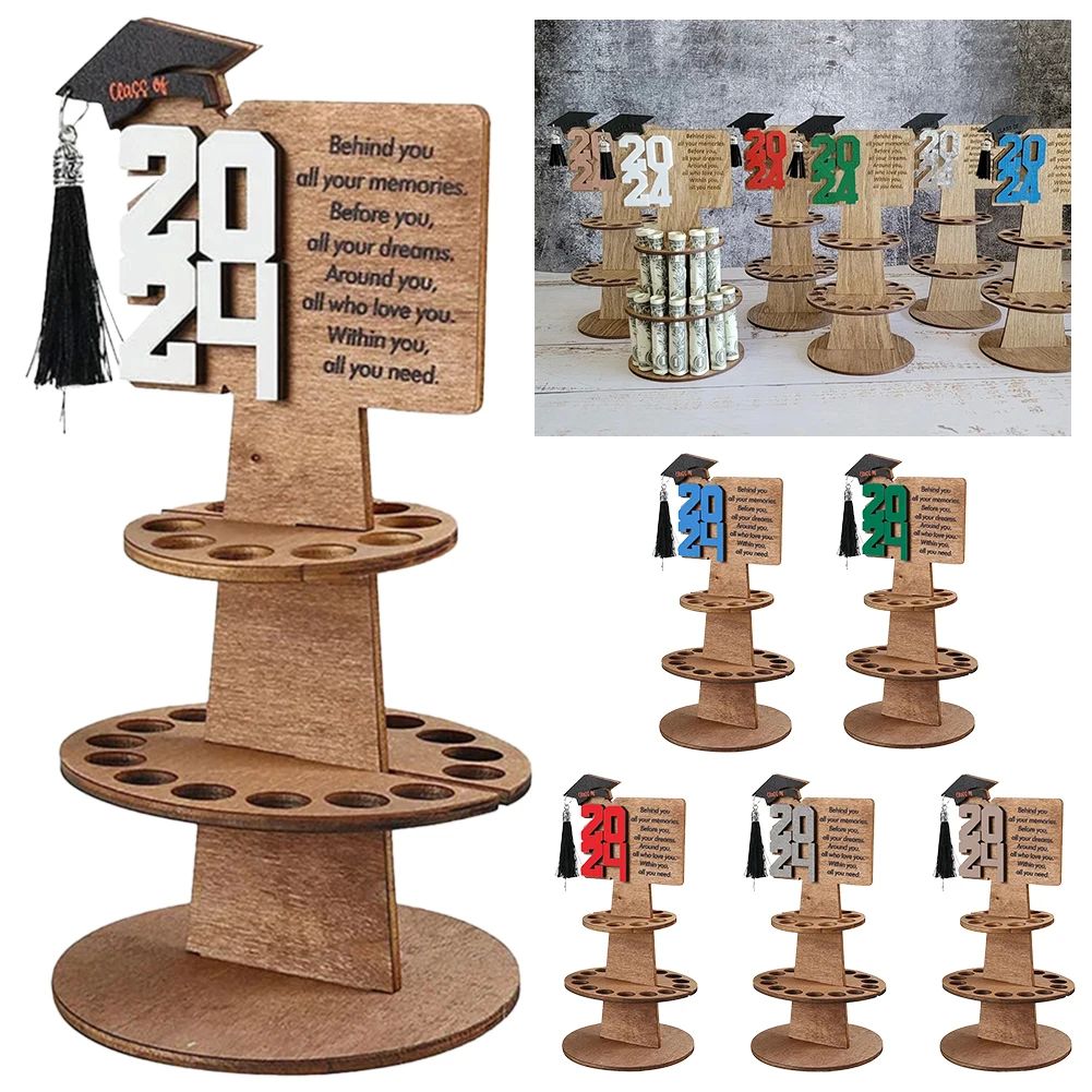 Soporte de madera para regalo de graduación, 25 agujeros, d