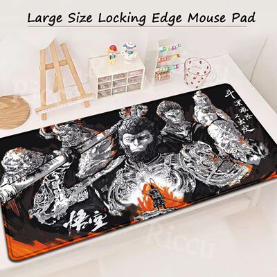 Non-Slip Gaming Mousepad, Preto, Mito Wukong, Teclado, Deskm