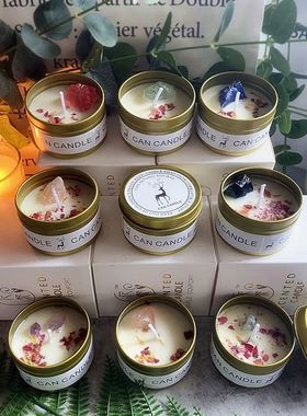 Caixa de lata dourada velas de aromaterapia cristal sal ston