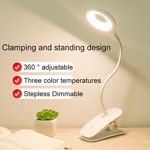 LED Desk Lamp Clip on Type USB Charging With Built In Lithiu