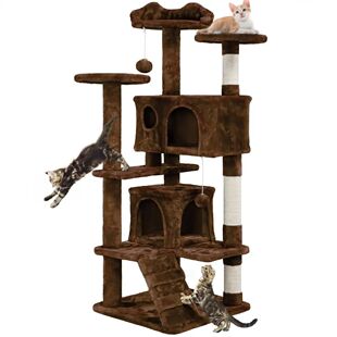 Cat Tree Co?ar Post, Brown Scratch Escalada Torre, Condomín