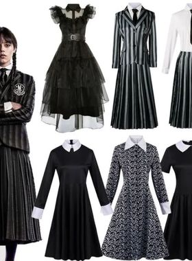 New Addams Família Cos Roupas Halloween Cosplay Partido Ves